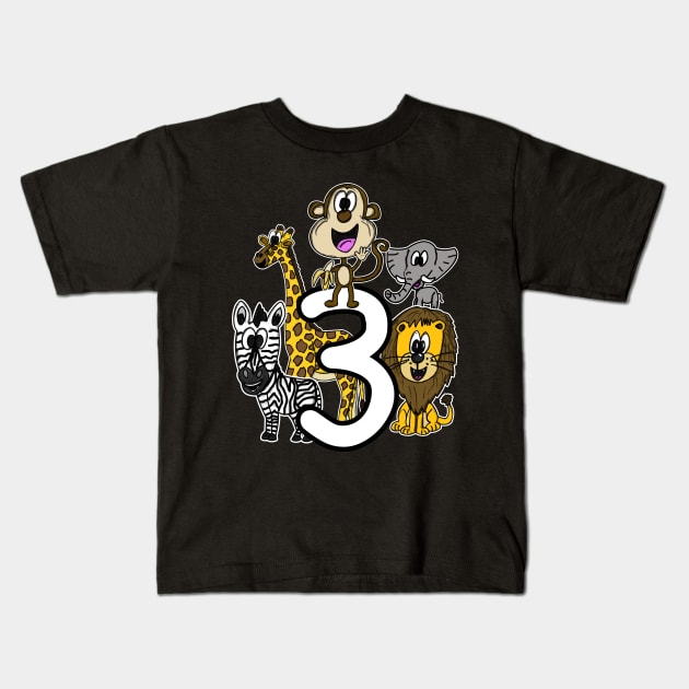 Safari Zoo Animals 3 Year Old 3rd Birthday Kids T-Shirt by doodlerob